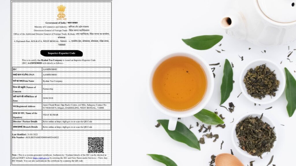 Byahut Tea Company Import Export License