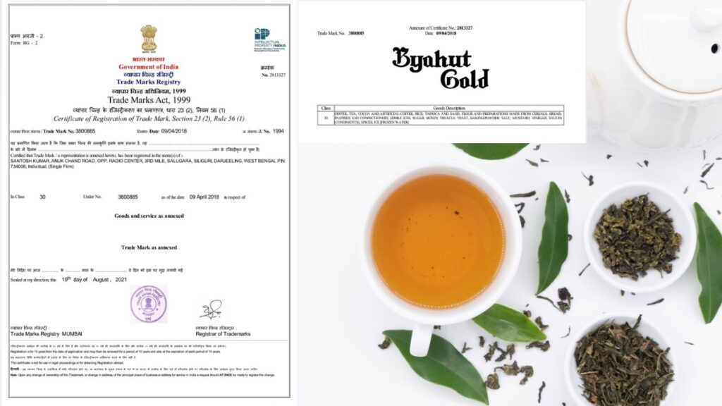 Byahut Tea Company Trademark Registration Certificate