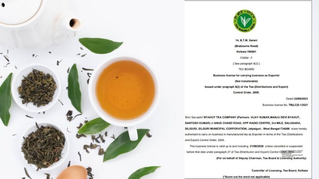 Byahut Tea Company tea Board Export License